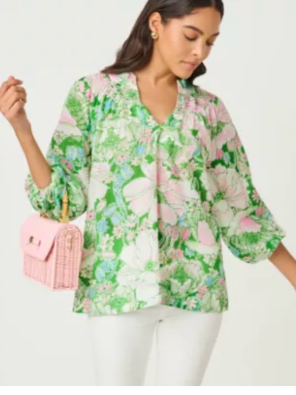 Lilly Pulitzer Lourdes 3/4 Sleeve Putting Green Poppyland Blouse